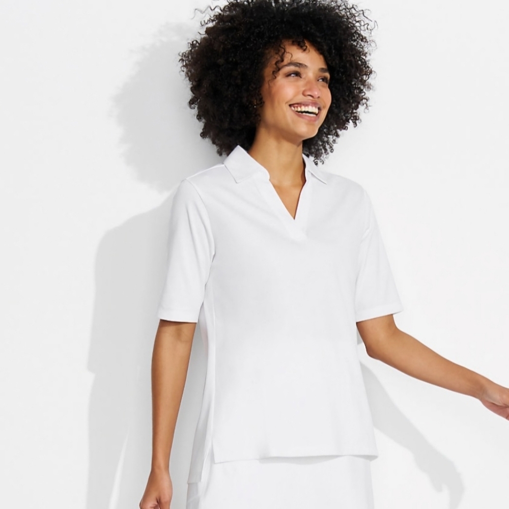 Lands' End White Polo-Style Short Sleeve Blouse